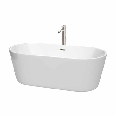 Wyndham Collection Carissa 67" CD Freestanding Acrylic White Bathtub With Brushed Nickel Trim Top Front View