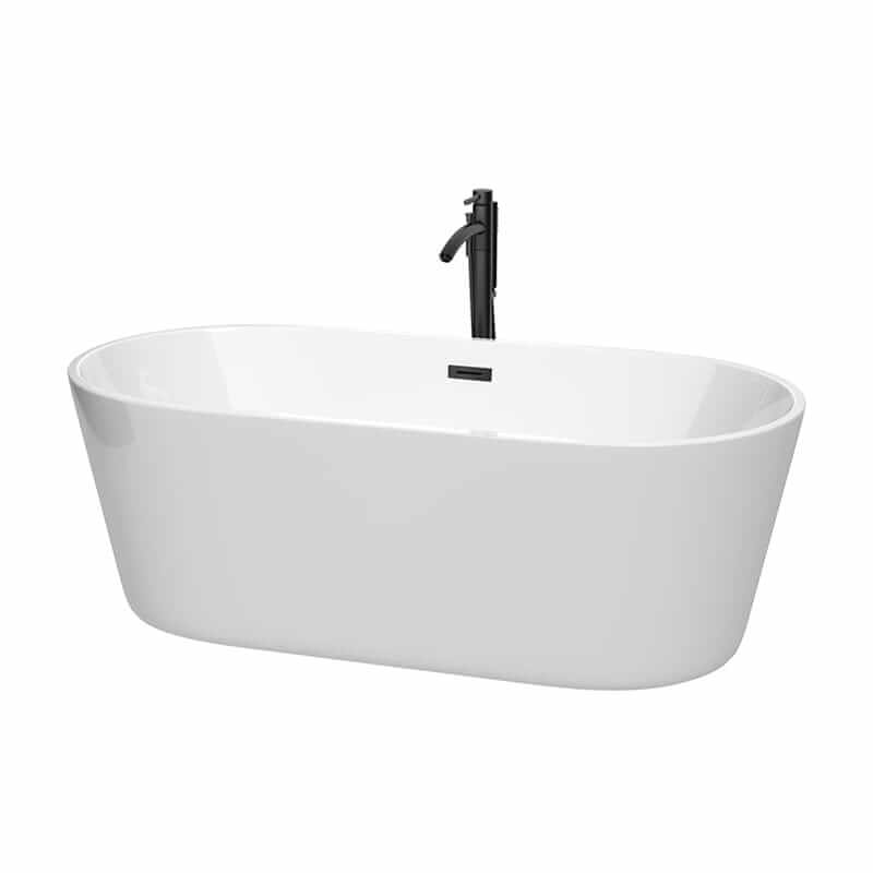 Wyndham Collection Carissa 67" CD Freestanding Acrylic White Bathtub With Matte Black Trim Top Front View