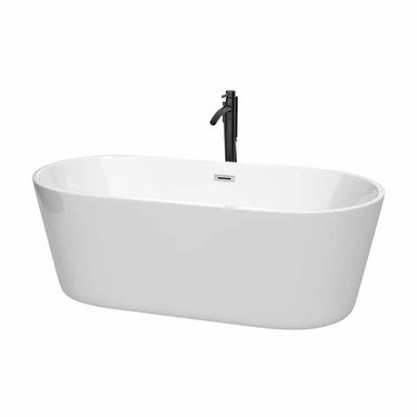 Wyndham Collection Carissa 67" CD Freestanding Acrylic White Bathtub With Polished Chrome Trim and Matte Black Faucet Top Front View