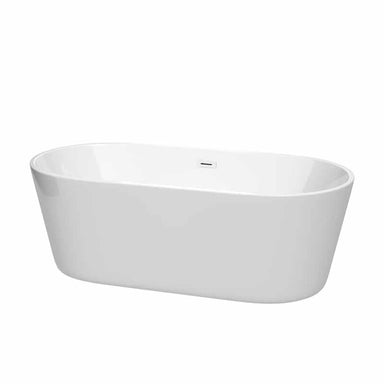 Wyndham Collection Carissa 67" CD Freestanding Acrylic White Bathtub With Shiny White Trim No Faucet Top Front View