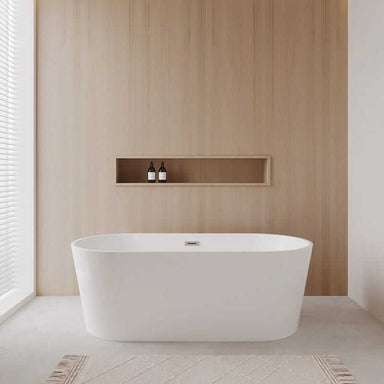 Wyndham Collection Carissa 67" Freestanding Acrylic White Bathtub With Brushed Nickel Trim No Faucet Lifestyle