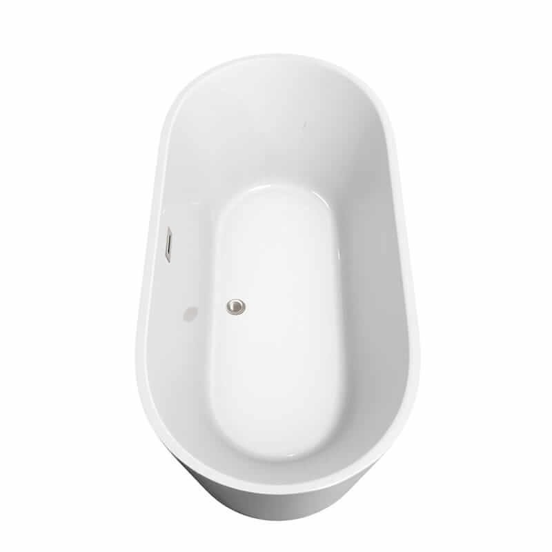 Wyndham Collection Carissa 67" Freestanding Acrylic White Bathtub With Brushed Nickel Trim Top Side View