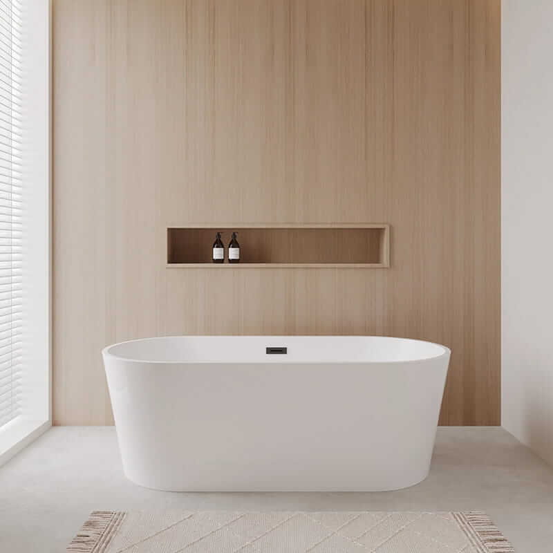 Wyndham Collection Carissa 67" Freestanding Acrylic White Bathtub With Matte Black Trim No Faucet Lifestyle