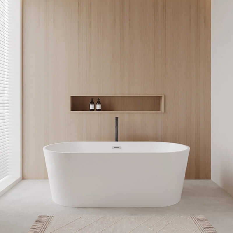 Wyndham Collection Carissa 67" Freestanding Acrylic White Bathtub With Polished Chrome Trim and Matte Black Faucet Lifestyle