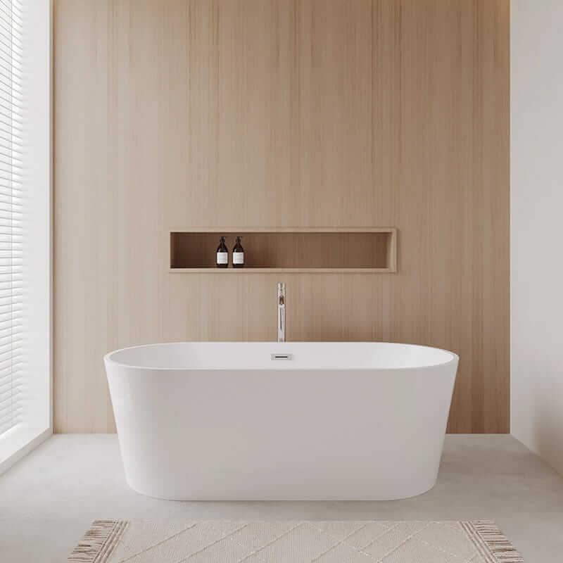 Wyndham Collection Carissa 67" Freestanding Acrylic White Bathtub With Polished Chrome Trim Lifestyle
