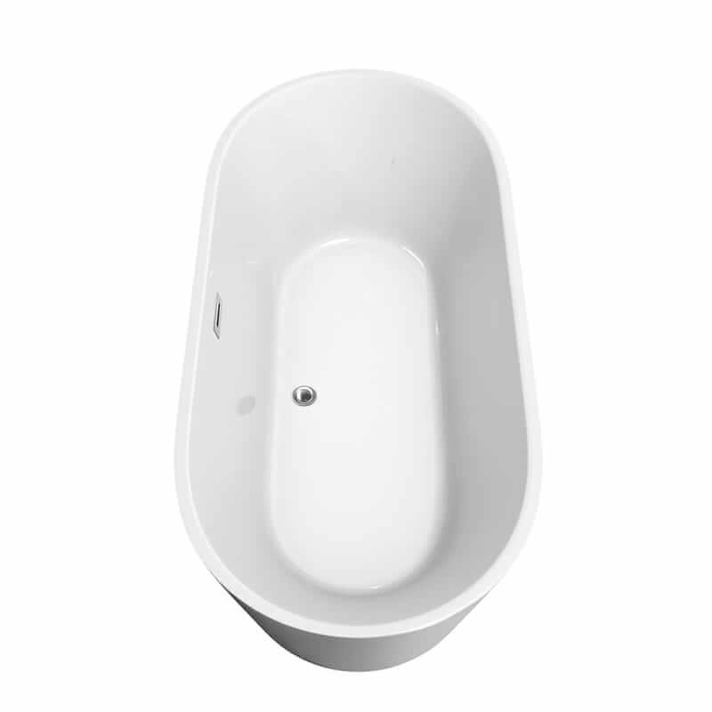 Wyndham Collection Carissa 67" Freestanding Acrylic White Bathtub With Polished Chrome Trim No Faucet Top Side View