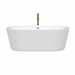 Wyndham Collection Carissa 67 Inch Freestanding Acrylic White Bathtub With Polished Chrome Trim and Brushed Gold Faucet Front View