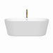 Wyndham Collection Carissa 67 Inch Freestanding Acrylic White Bathtub With Shiny White Trim and Brushed Gold Faucet Front View
