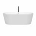 Wyndham Collection Carissa 67 Inch Freestanding Acrylic White Bathtub With Shiny White Trim and Matte Black Faucet Front View