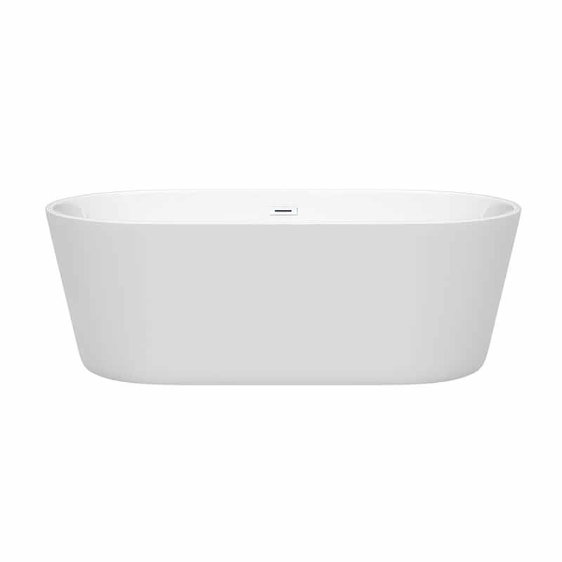 Wyndham Collection Carissa 67 Inch Freestanding Acrylic White Bathtub With Shiny White Trim No Faucet Front View