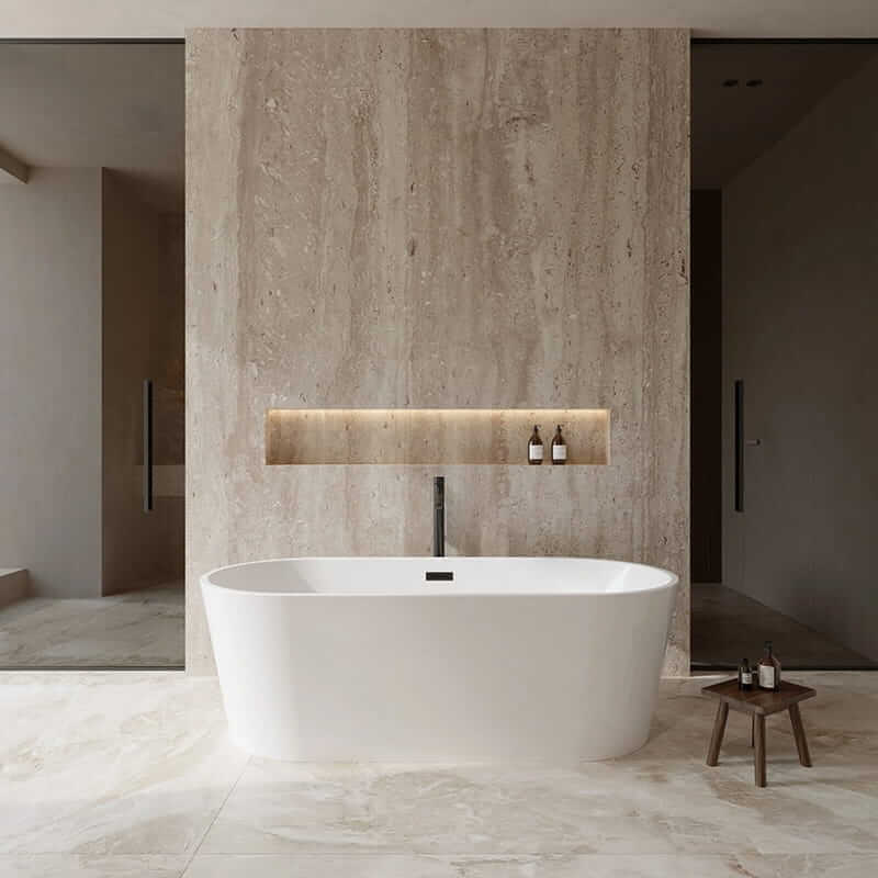 Wyndham Collection Carissa 71" Freestanding Acrylic White Bathtub With Matte Black Trim Lifestyle