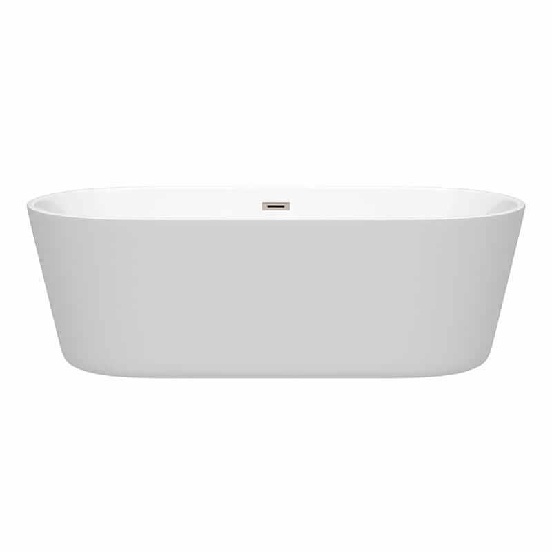 Wyndham Collection Carissa 71 Inch Freestanding Acrylic Bathtub With Brushed Nickel Trim No Faucet Front View