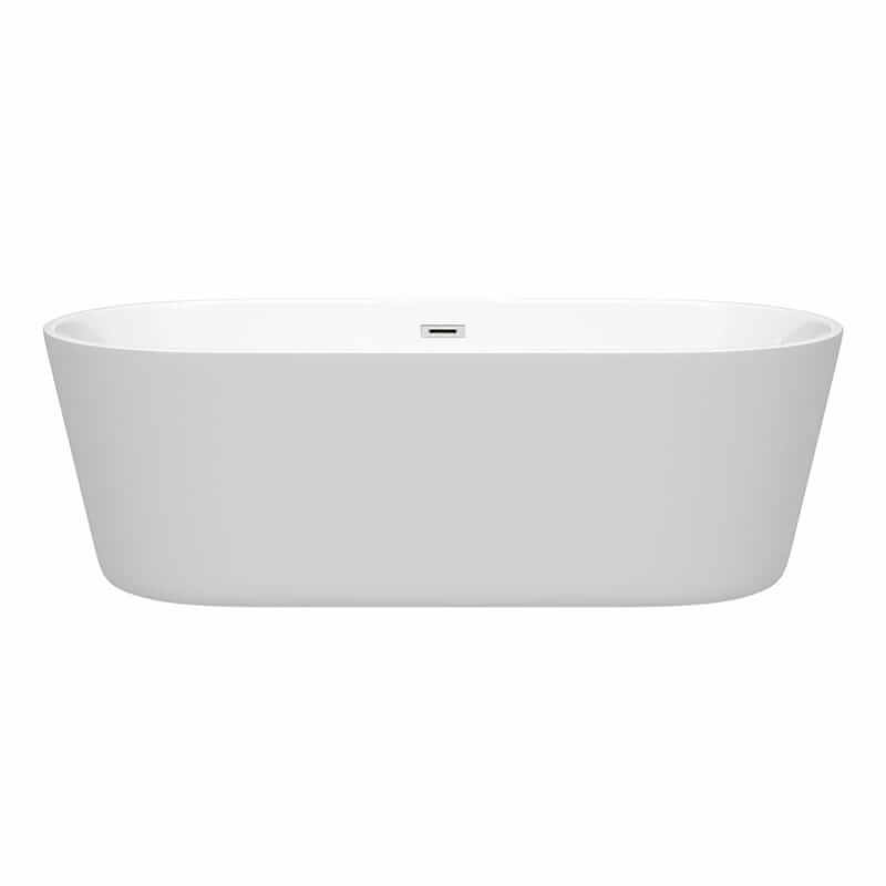 Wyndham Collection Carissa 71 Inch Freestanding Acrylic Bathtub With Polished Chrome Trim No Faucet Front View