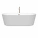 Wyndham Collection Carissa 71 Inch Freestanding Acrylic White Bathtub With Brushed Nickel Trim Front View
