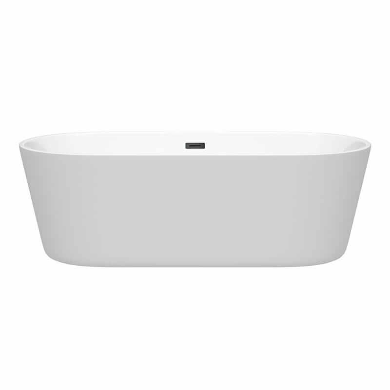 Wyndham Collection Carissa 71 Inch Freestanding Acrylic White Bathtub With Matte Black Trim No Faucet Front View