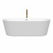 Wyndham Collection Carissa 71 Inch Freestanding Acrylic White Bathtub With Polished Chrome Trim and Brushed Gold Faucet Front View