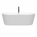 Wyndham Collection Carissa 71 Inch Freestanding Acrylic White Bathtub With Polished Chrome Trim and Matte Black Faucet Front View