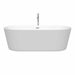 Wyndham Collection Carissa 71 Inch Freestanding Acrylic White Bathtub With Polished Chrome Trim Front View