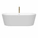 Wyndham Collection Carissa 71 Inch Freestanding Acrylic White Bathtub With Shiny White Trim and Brushed Gold Faucet Front View