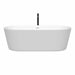 Wyndham Collection Carissa 71 Inch Freestanding Acrylic White Bathtub With Shiny White Trim and Matte Black Faucet Front View