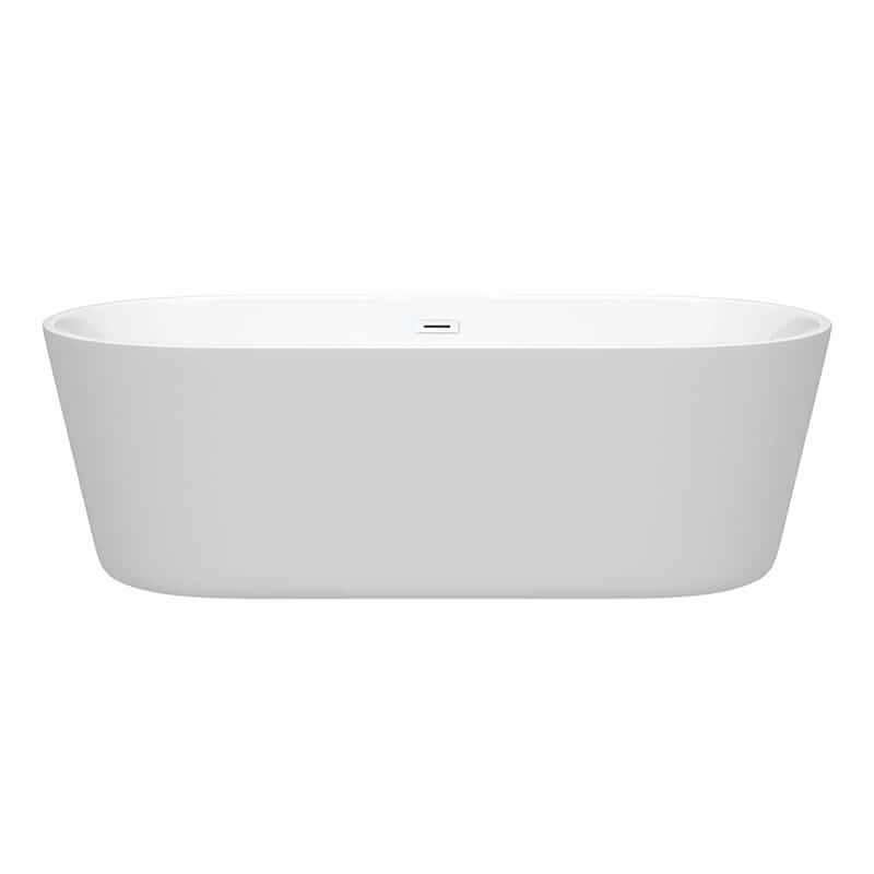 Wyndham Collection Carissa 71 Inch Freestanding Acrylic White Bathtub With Shiny White Trim No Faucet Front View