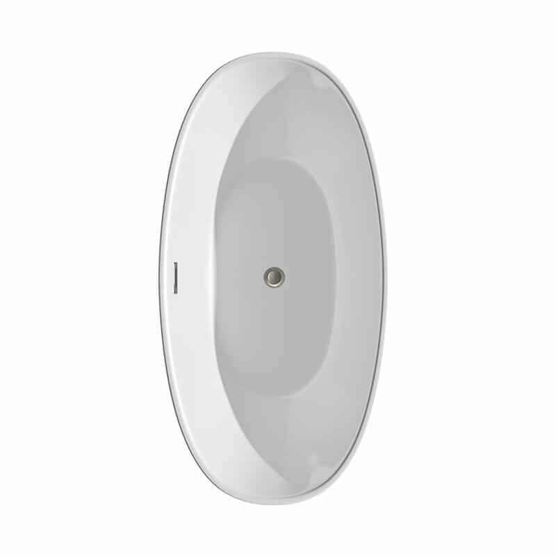 Wyndham Collection Dorrit 60" Freestanding Acrylic White Bathtub With Brushed Nickel Trim Top View