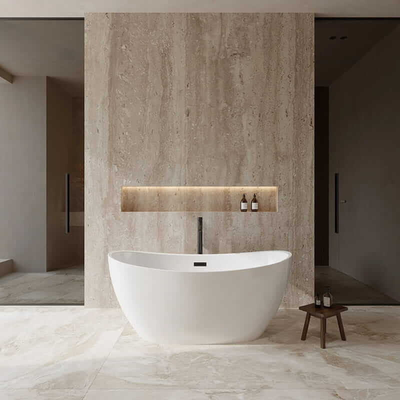 Wyndham Collection Dorrit 60" Freestanding Acrylic White Bathtub With Matte Black Trim Lifestyle
