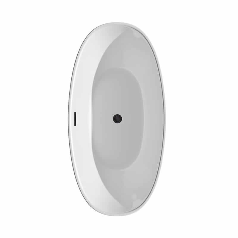 Wyndham Collection Dorrit 60" Freestanding Acrylic White Bathtub With Matte Black Trim No Faucet Top Side View