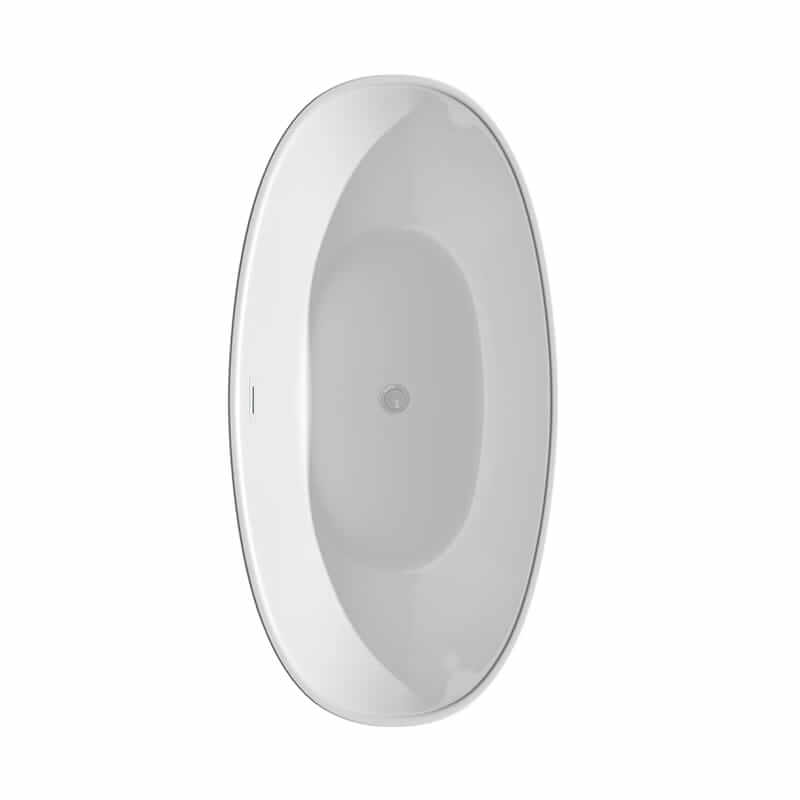 Wyndham Collection Dorrit 60" Freestanding Acrylic White Bathtub With Shiny White Trim and Polished Chrome Faucet Top View