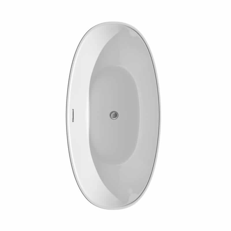 Wyndham Collection Dorrit 60" Freestanding Acrylic White Bathtub With With Polished Chrome Trim Top View