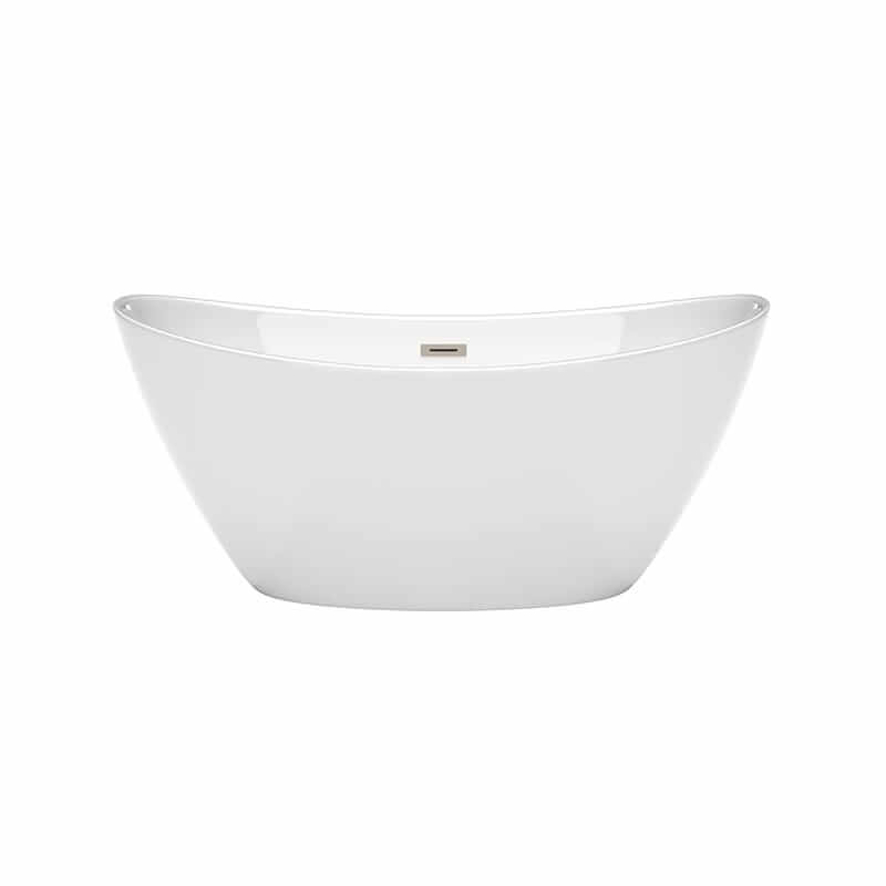 Wyndham Collection Dorrit 60 Inch Freestanding Acrylic White Bathtub With Brushed Nickel Trim No Faucet Front View