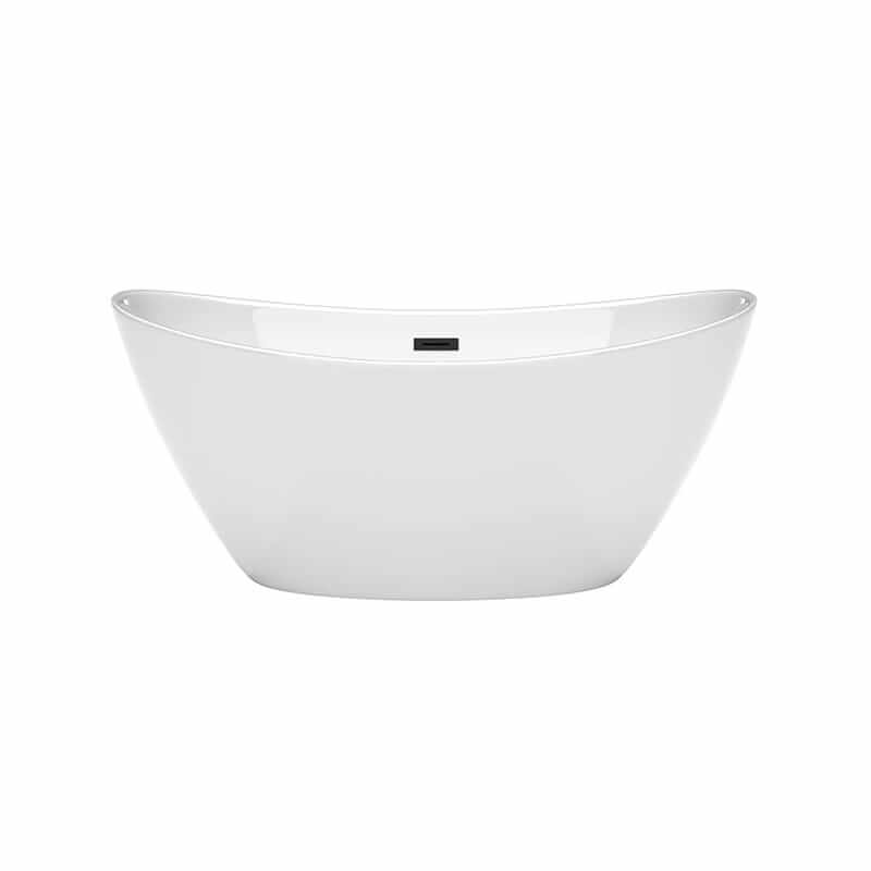 Wyndham Collection Dorrit 60 Inch Freestanding Acrylic White Bathtub With Matte Black Trim No Faucet Front View