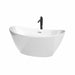 Wyndham Collection Dorrit 60 Inch Freestanding Acrylic White Bathtub With Polished Chrome Trim and Matte Black Faucet Top Front View
