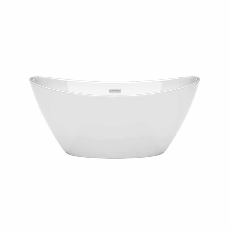 Wyndham Collection Dorrit 60 Inch Freestanding Acrylic White Bathtub With Polished Chrome Trim No Faucet Front View