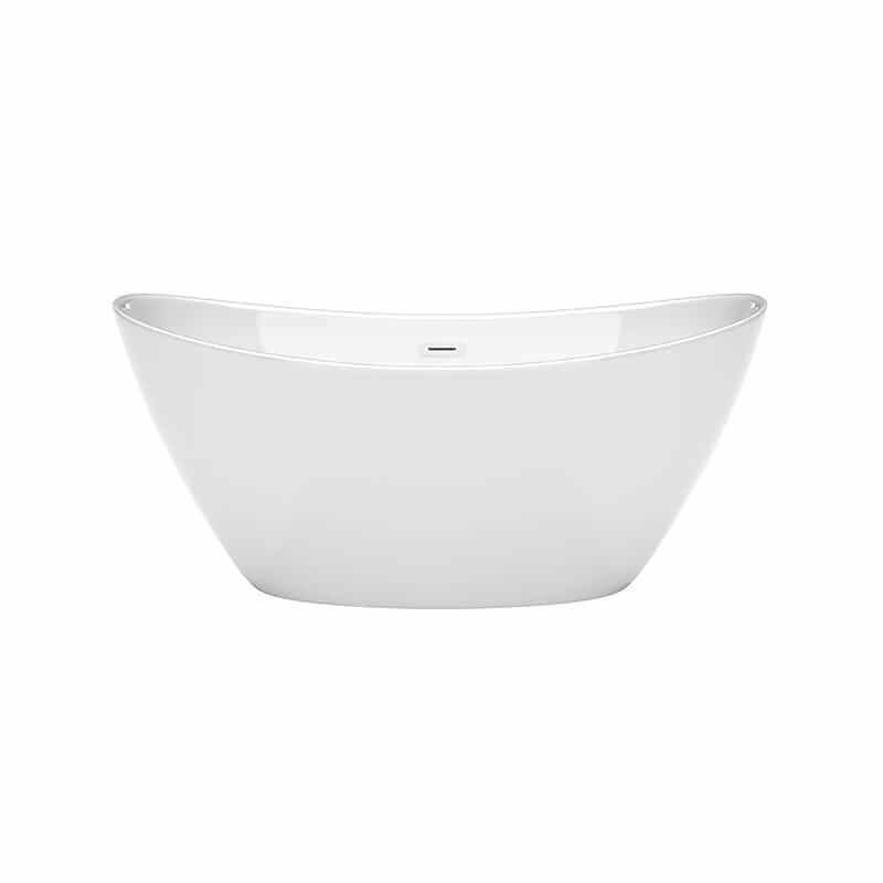 Wyndham Collection Dorrit 60 Inch Freestanding Acrylic White Bathtub With Shiny White Trim No Faucet Front View