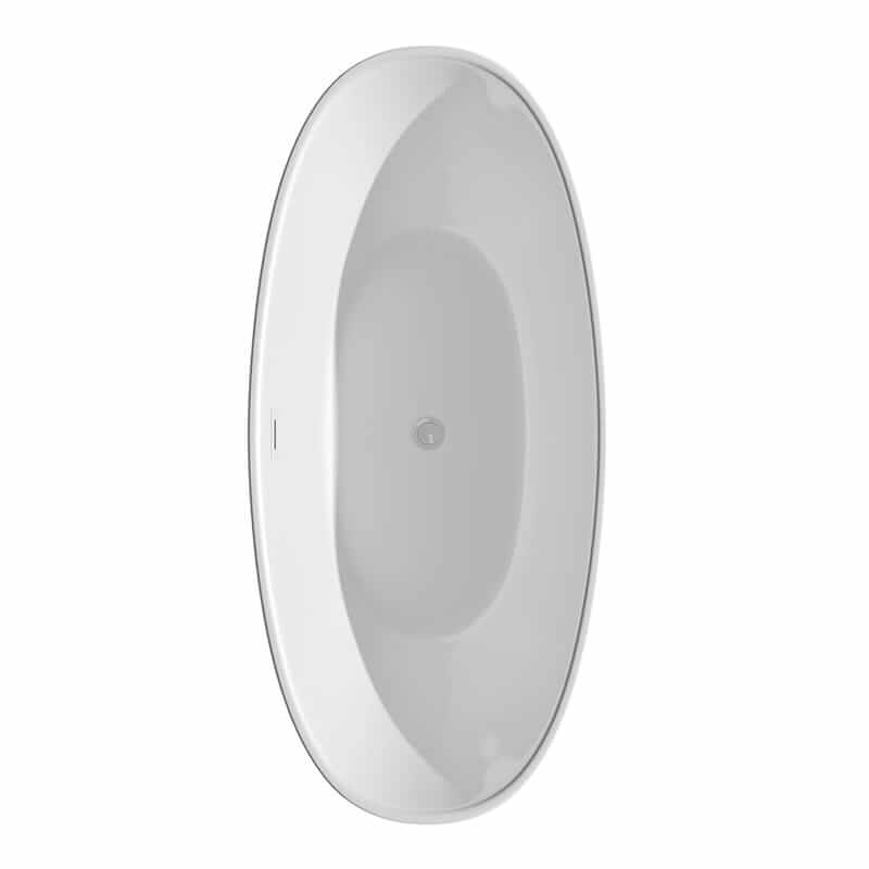 Wyndham Collection Dorrit 66" Freestanding Acrylic Bathtub With Shiny White Trim and Brushed Gold Faucet Top View