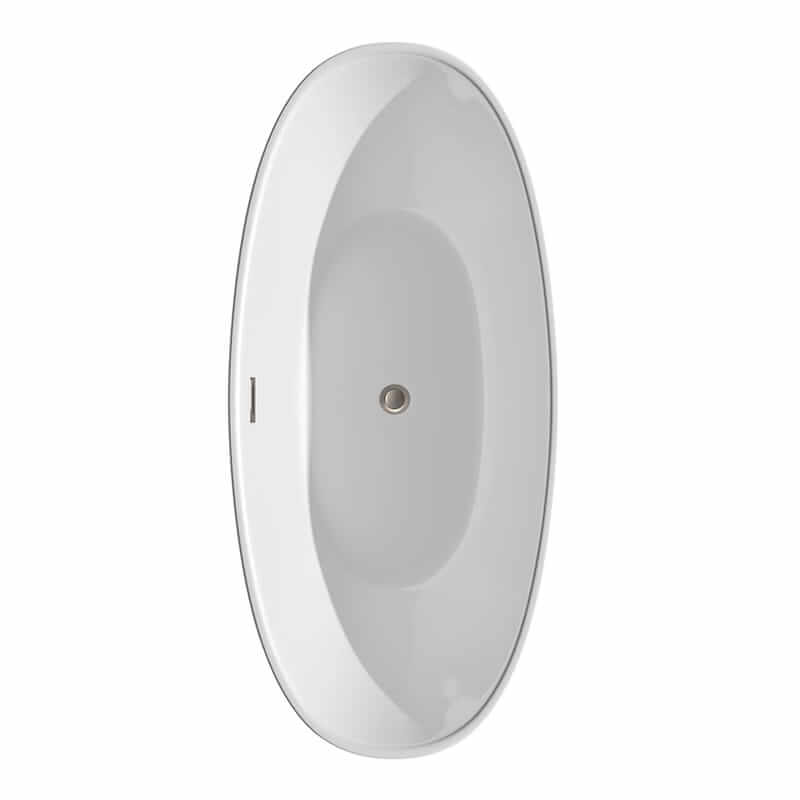 Wyndham Collection Dorrit 66" Freestanding Acrylic White Bathtub With Brushed Nickel Trim No Faucet Top Side View