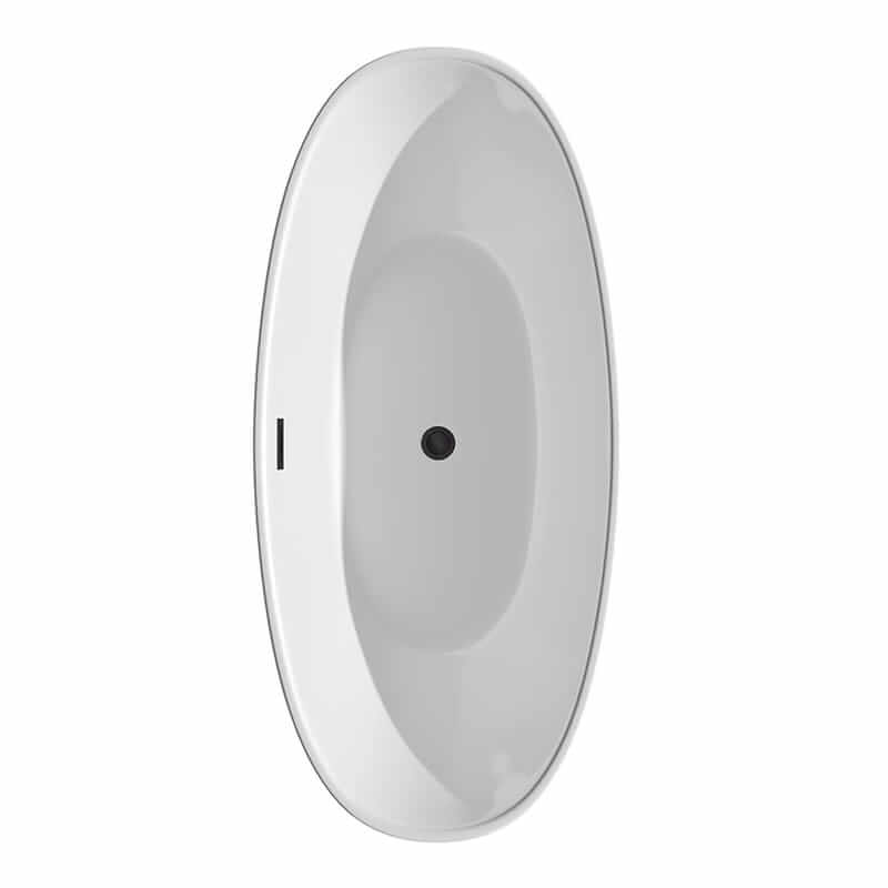 Wyndham Collection Dorrit 66" Freestanding Acrylic White Bathtub With Matte Black Trim No Faucet Top Side View