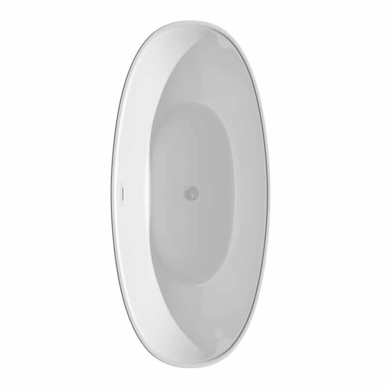 Wyndham Collection Dorrit 66" Freestanding Acrylic White Bathtub With Shiny White Trim No Faucet Top Side View