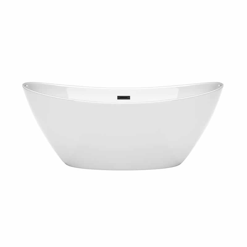 Wyndham Collection Dorrit 66 Inch Freestanding Acrylic White Bathtub With Matte Black Trim No Faucet Front View