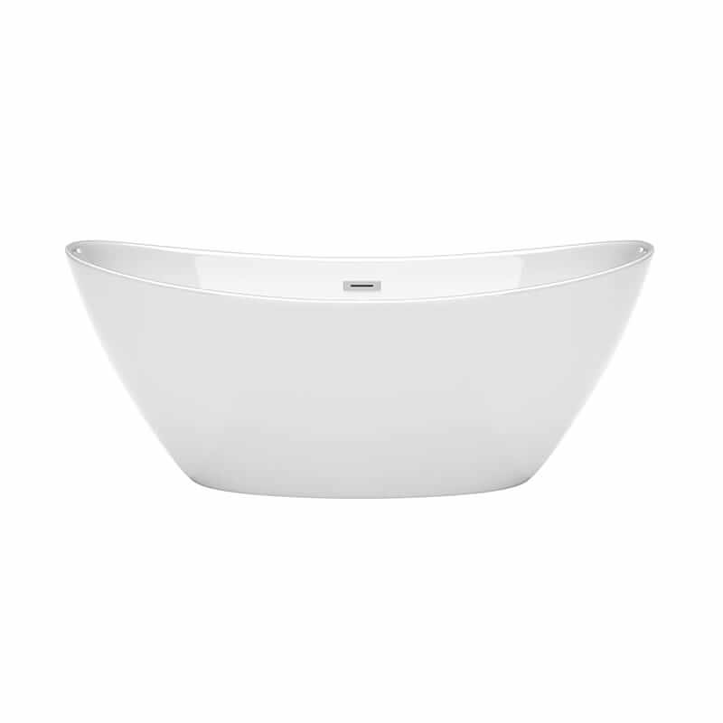 Wyndham Collection Dorrit 66 Inch Freestanding Acrylic White Bathtub With Polished Chrome Trim No Faucet Front View