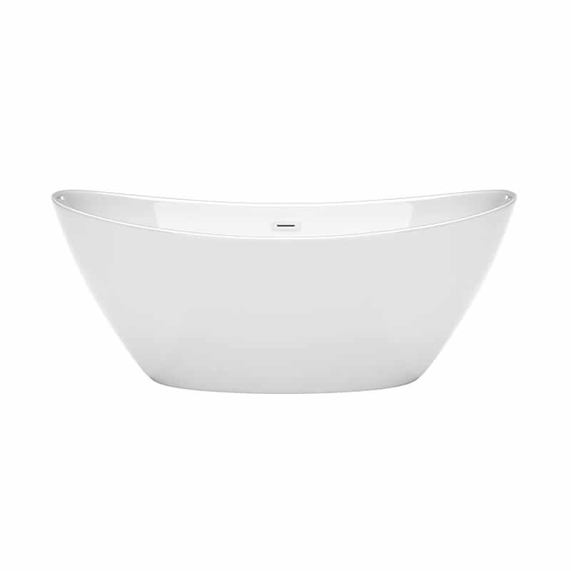 Wyndham Collection Dorrit 66 Inch Freestanding Acrylic White Bathtub With Shiny White Trim No Faucet Front View