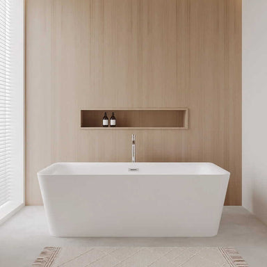 Wyndham Collection Emily 69" Freestanding Acrylic White Bathtub With Polished Chrome Trim Lifestyle