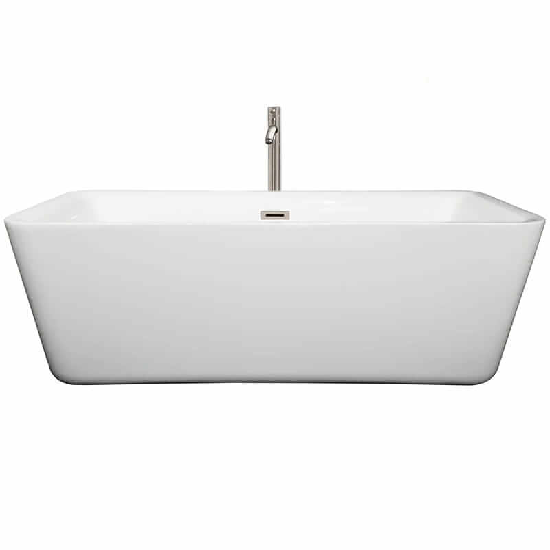 Wyndham Collection Emily 69 Inch Freestanding Acrylic Bathtub With Brushed Nickel Trim Front View