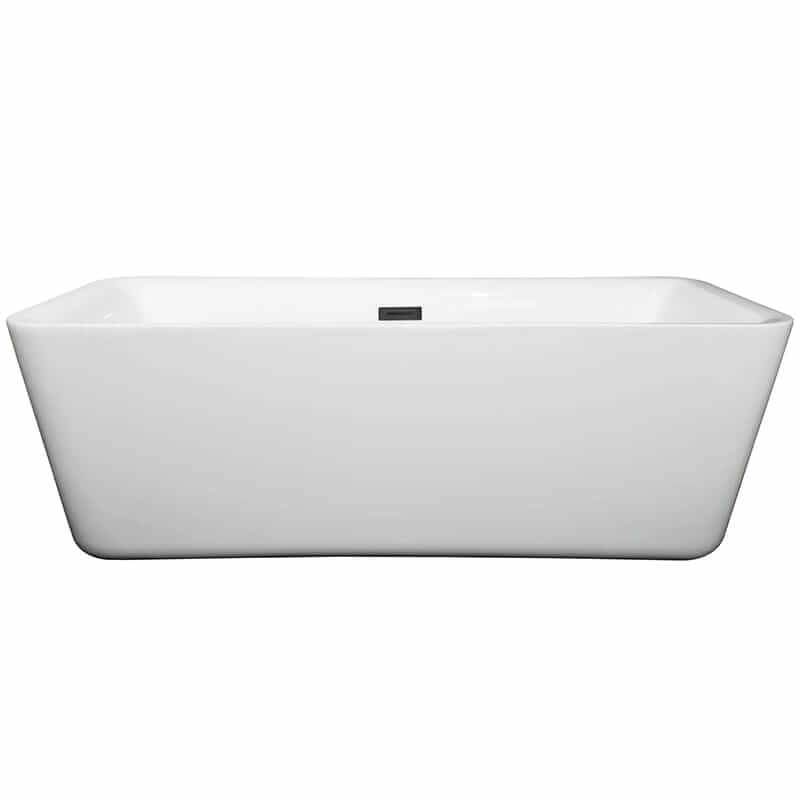 Wyndham Collection Emily 69 Inch Freestanding Acrylic White Bathtub With Matte Black Trim No Faucet Front View