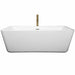 Wyndham Collection Emily 69 Inch Freestanding Acrylic White Bathtub With Polished Chrome Trim and Brushed Gold Faucet Front View