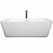 Wyndham Collection Emily 69 Inch Freestanding Acrylic White Bathtub With Polished Chrome Trim and Matte Black Faucet Front View