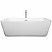 Wyndham Collection Emily 69 Inch Freestanding Acrylic White Bathtub With Polished Chrome Trim Front View