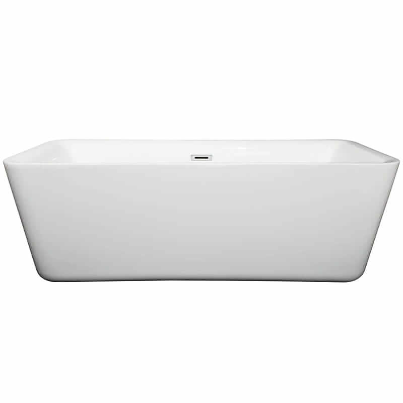 Wyndham Collection Emily 69 Inch Freestanding Acrylic White Bathtub With Polished Chrome Trim No Faucet Front View