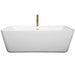 Wyndham Collection Emily 69 Inch Freestanding Acrylic White Bathtub With Shiny White Trim and Brushed Gold Faucet Front View